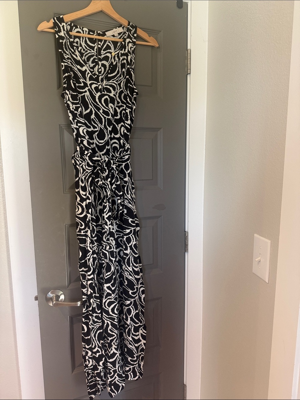 Sleeveless Black & White Printed Jumpsuit with Tie Waist